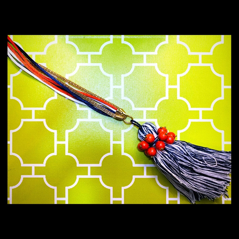 Long fabric tassel necklace